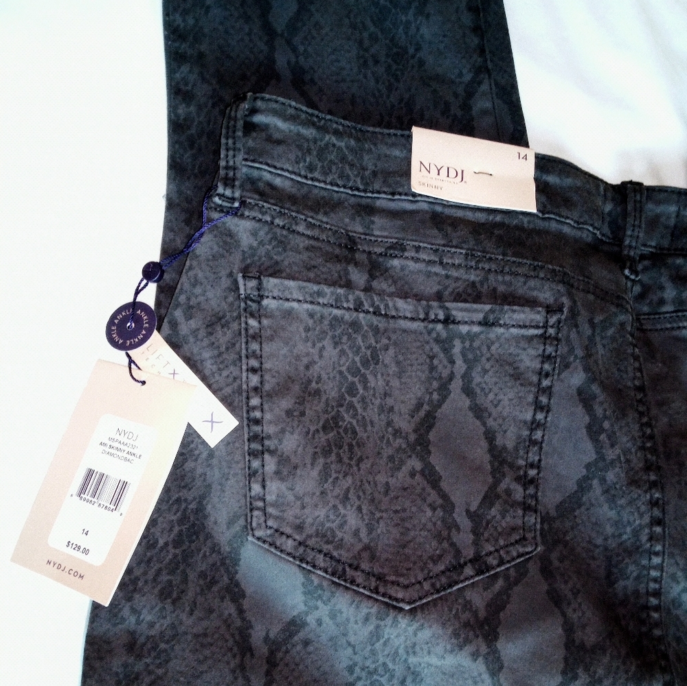 NYDJ Snakeskin Print Soft Denim Skinny Ankle Pants Tummy Tuck 14